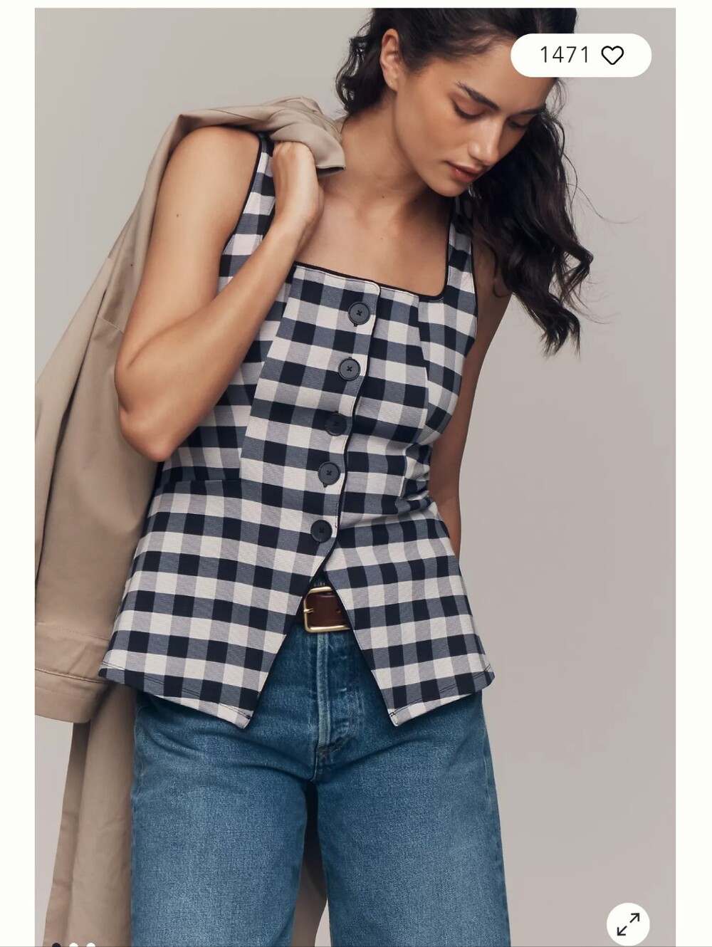 Maeve Square-Neck Button-Front Tank NWT